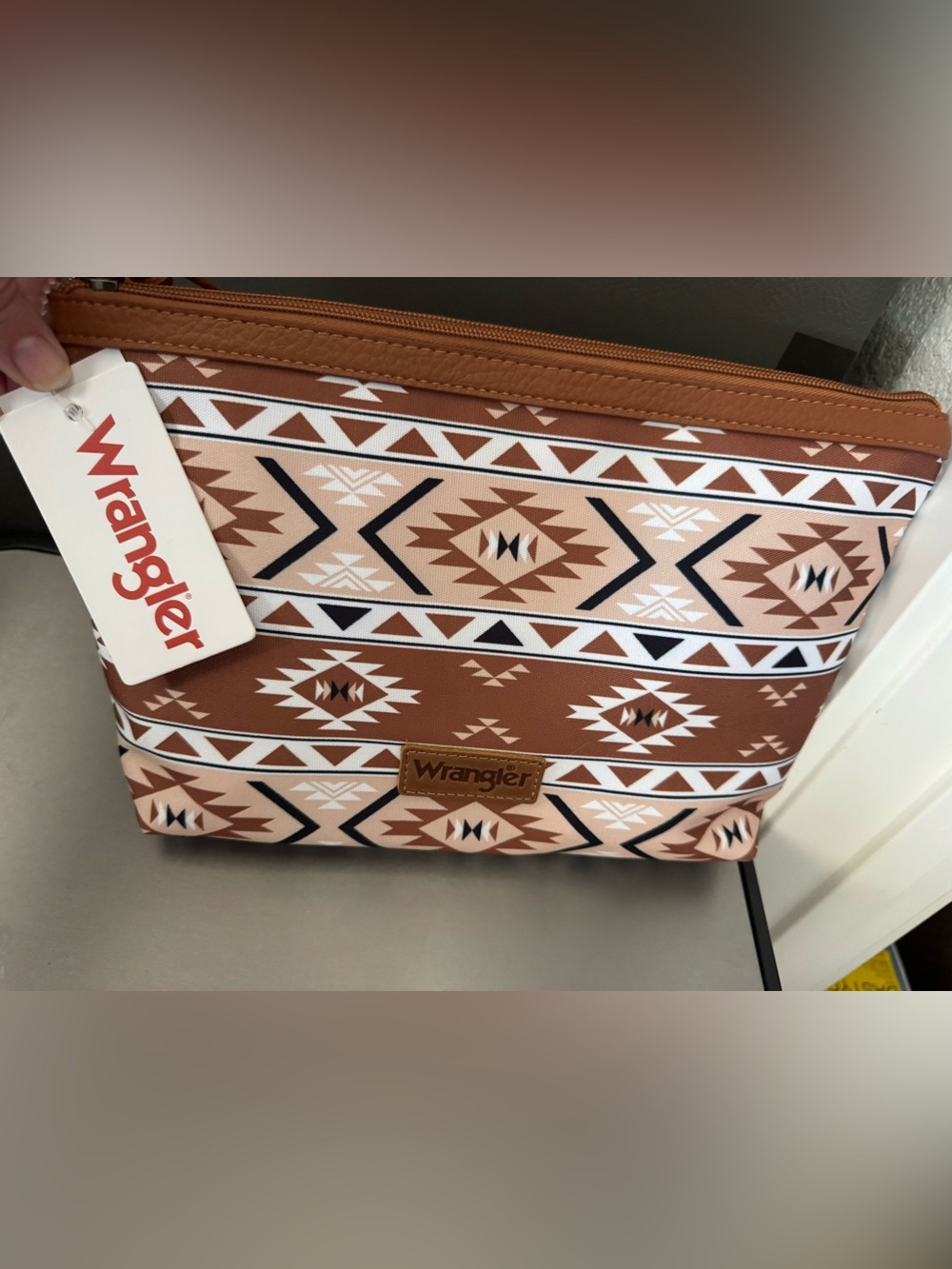 Wrangler Aztec Pattern Cosmetic Bag in Brown, Tan, Cream & Black